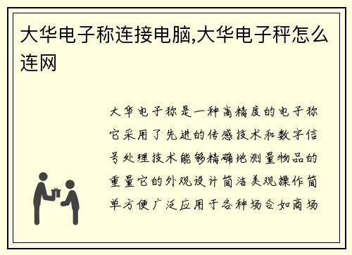 大华电子称连接电脑,大华电子秤怎么连网